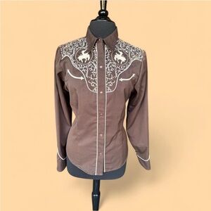 Roper Western Brown Snap Up Shirt with Embroidery #equestrian